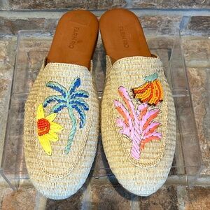 Farm Rio Tropical Beaded Raffia Mule - Size US 11
